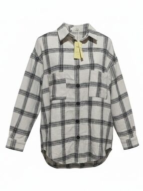 UVN - (Medium) Ivory & Black Plaid Button-Up Shirt Jacket